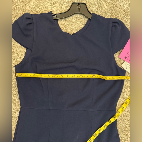 New Betsey Johnson Navy Stretch Ruffle Sheath Pencil Midi Dress Size 6 NWT - Picture 9 of 14